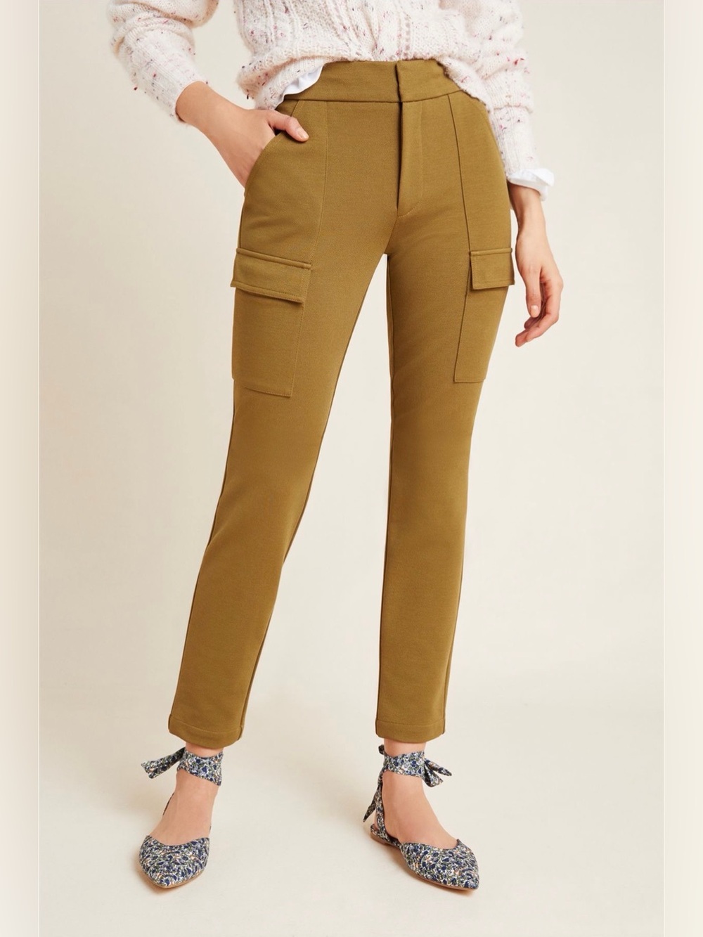 Anthropologie The Essential Knit Cargo Pants Olive Green Size 4